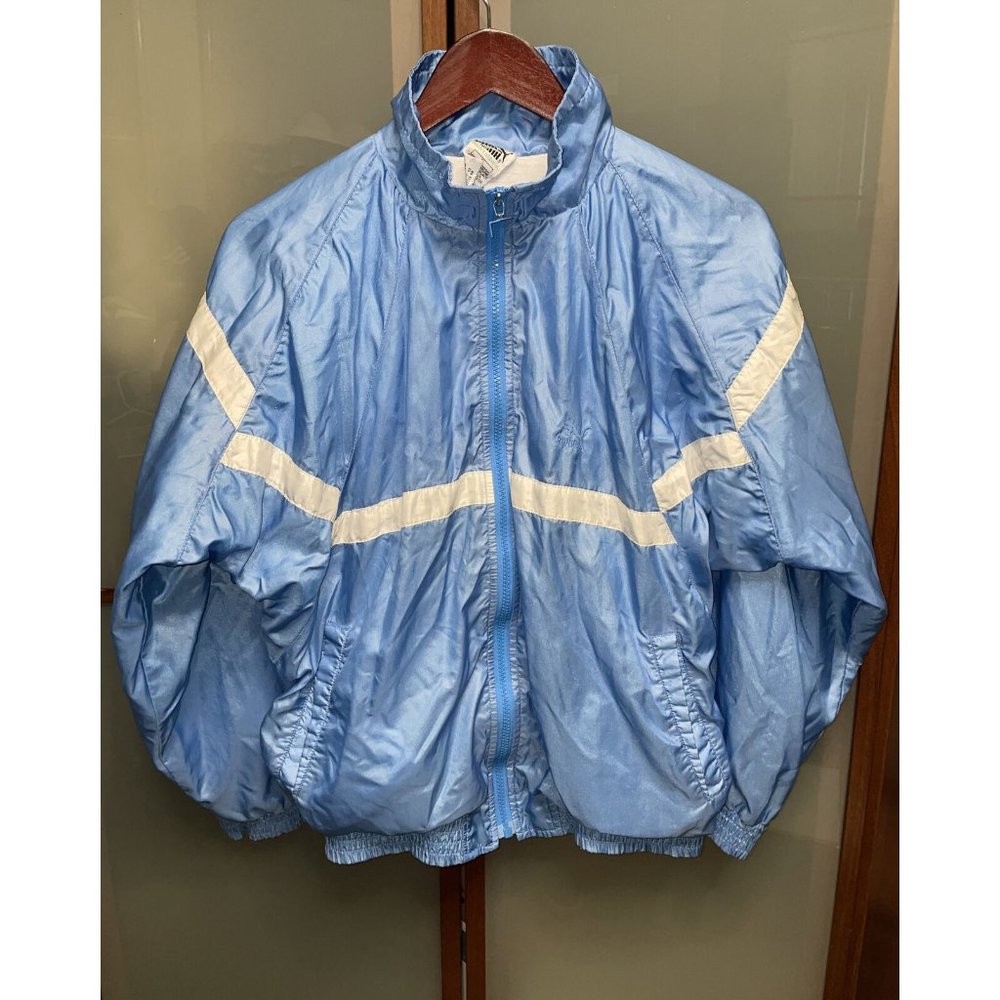 PUMA Vintage 80s Baby Blue Color Block Full Zip Windbreaker Track Jacket Size M
